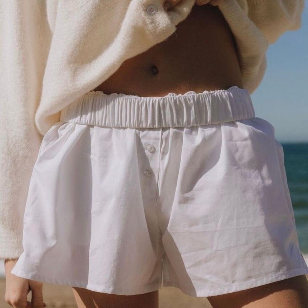 Daily Drills Poplin Resort Relaxed Boxer Style Shorts White Size XS/S